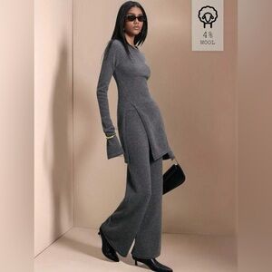 SHEIN Charcoal Gray Knit Tunic with Wide-Leg Pants Set